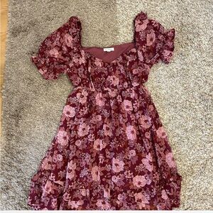 fall/ summer dress 
Burgundy/ maroon with floral design